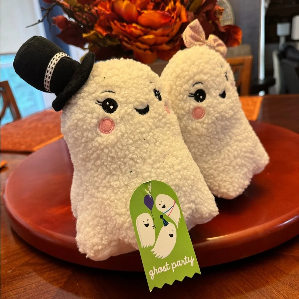 Ghost Party plush ghost couple Halloween fall decoration. Weighted stand up. 8” - Picture 2 of 6